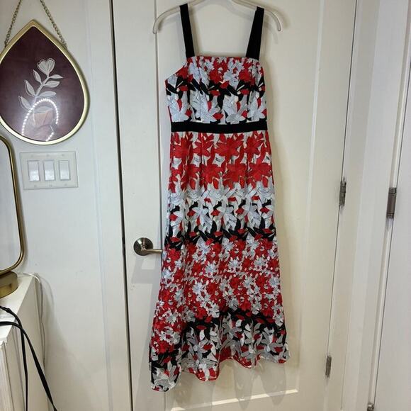 Ted Baker Red & Gray Lace Overlay Telily Dress Medium - Picture 2 of 12